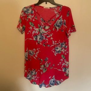 Hot pink and blue flower top